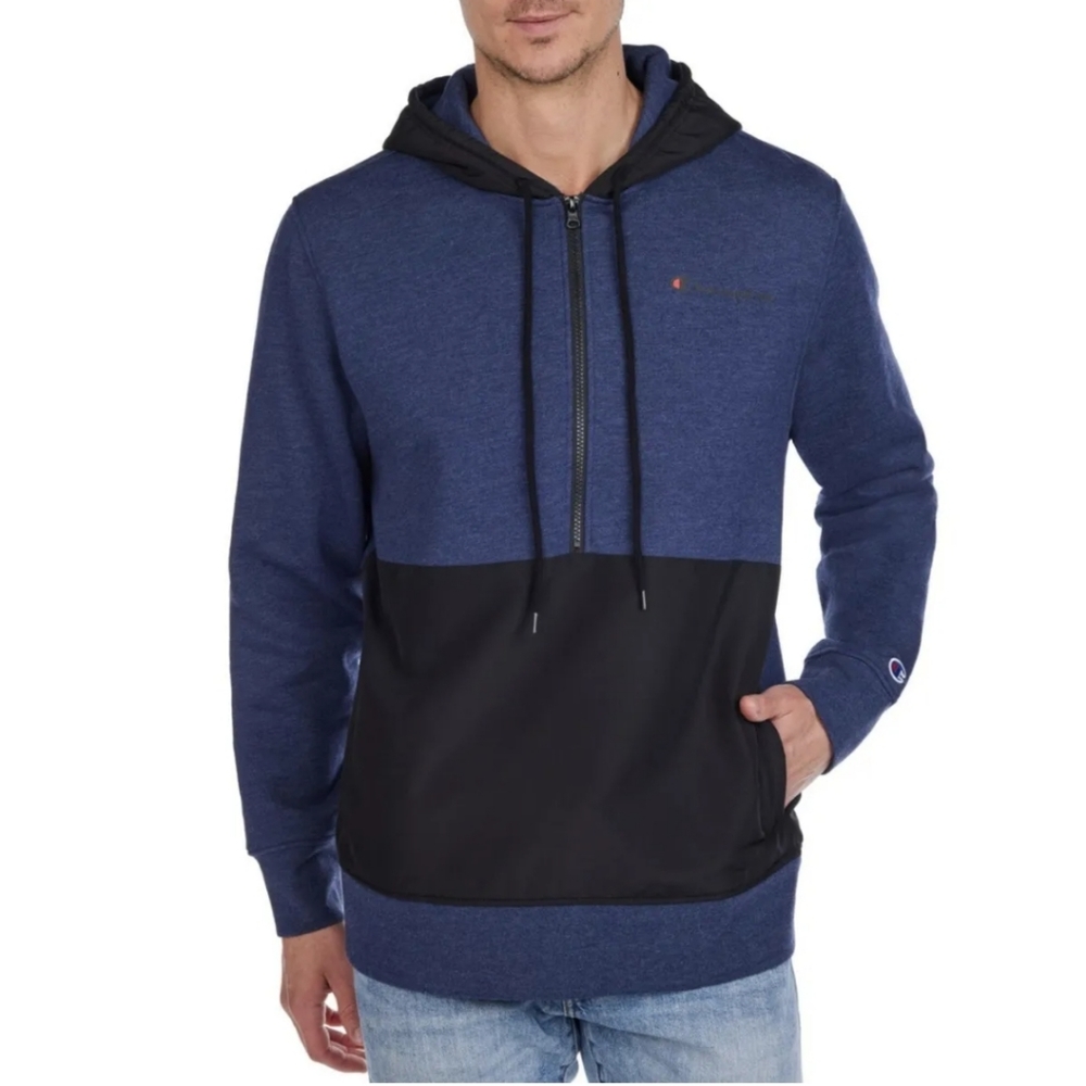 Champion Men's Fleece Woven-Mix Half Zip Two Tone Hoodie Size Large